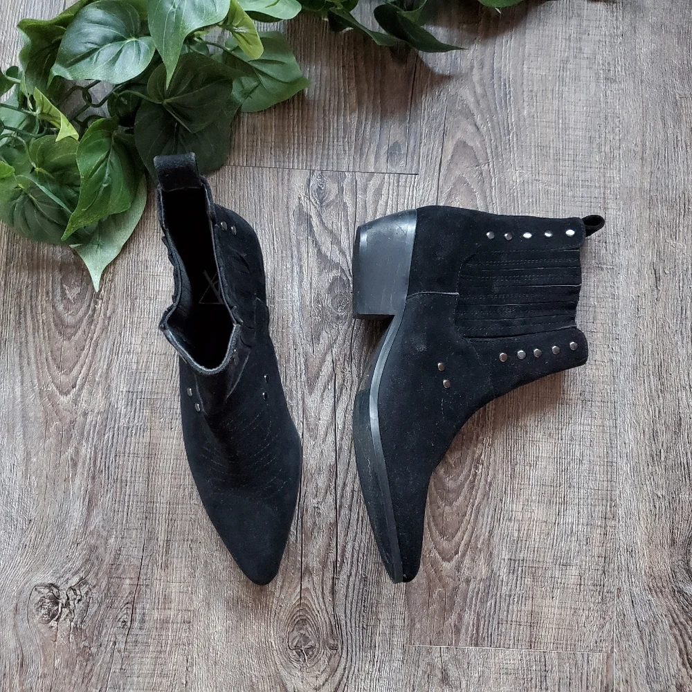 YRU Ankle Boots Booties Laso Studded Suede Witchy Black Goth Western Boho